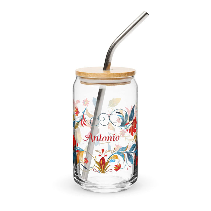 Antonio Exclusive Name Art Piece Can-Shaped Glass Home Office Work Mexican Spanish Pride Gift Cup One-Of-A-Kind Calligraphy Glass | A12 Mexicada 16 oz With Lid & Straw