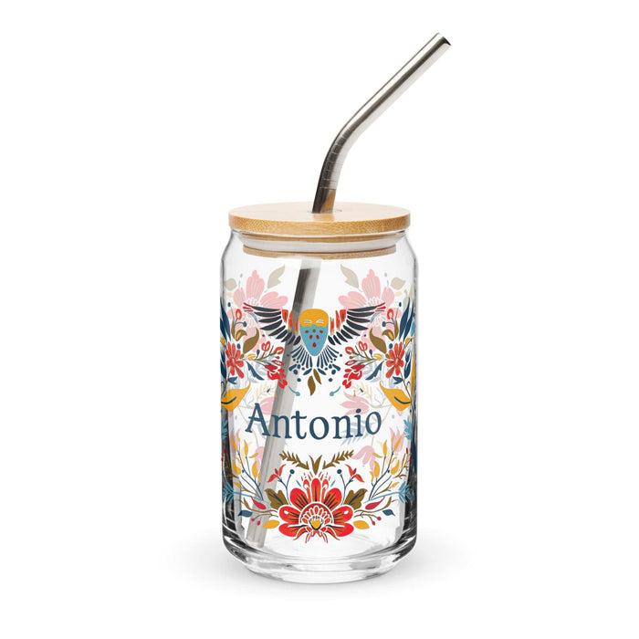 Antonio Exclusive Name Art Piece Can-Shaped Glass Home Office Work Mexican Spanish Pride Gift Cup One-Of-A-Kind Calligraphy Glass | A15 Mexicada 16 oz With Lid & Straw