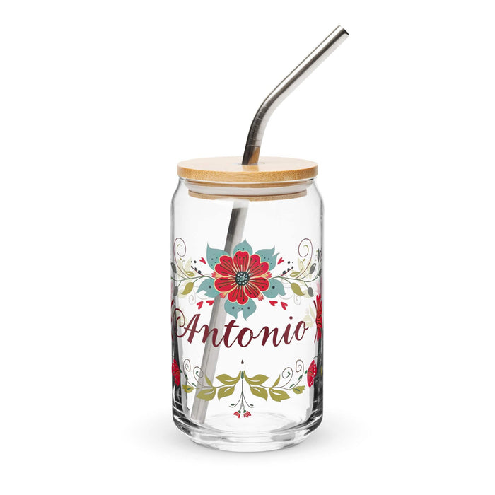 Antonio Exclusive Name Art Piece Can-Shaped Glass Home Office Work Mexican Spanish Pride Gift Cup One-Of-A-Kind Calligraphy Glass | A18 Mexicada 16 oz With Lid & Straw