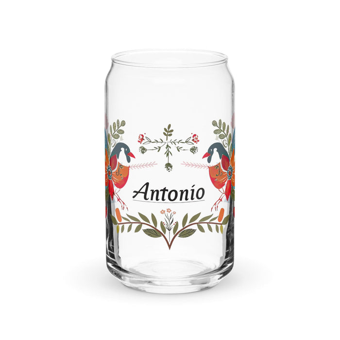 Antonio Exclusive Name Art Piece Can-Shaped Glass Home Office Work Mexican Spanish Pride Gift Cup One-Of-A-Kind Calligraphy Glass | A19 Mexicada 16 oz