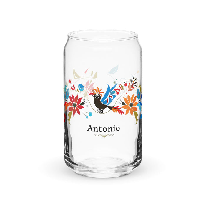 Antonio Exclusive Name Art Piece Can-Shaped Glass Home Office Work Mexican Spanish Pride Gift Cup One-Of-A-Kind Calligraphy Glass | A2 Mexicada 16 oz