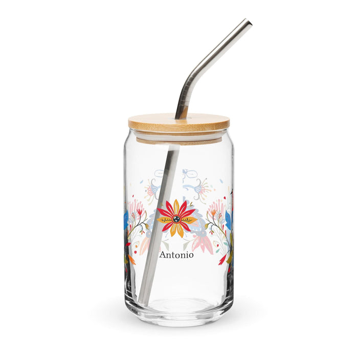 Antonio Exclusive Name Art Piece Can-Shaped Glass Home Office Work Mexican Spanish Pride Gift Cup One-Of-A-Kind Calligraphy Glass | A20 Mexicada 16 oz With Lid & Straw