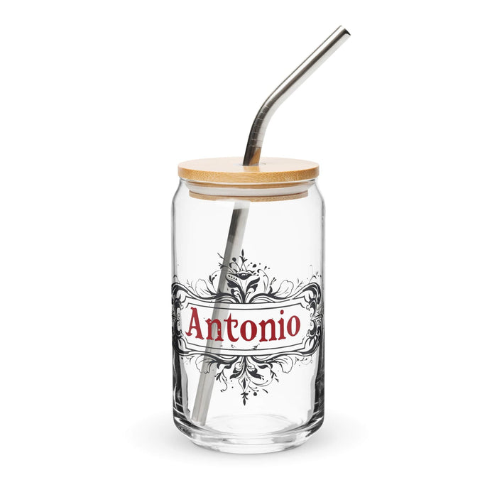 Antonio Exclusive Name Art Piece Can-Shaped Glass Home Office Work Mexican Spanish Pride Gift Cup One-Of-A-Kind Calligraphy Glass | A21 Mexicada 16 oz With Lid & Straw