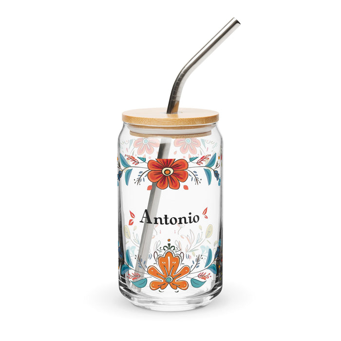 Antonio Exclusive Name Art Piece Can - Shaped Glass Home Office Work Mexican Spanish Pride Gift Cup One - Of - A - Kind Calligraphy Glass | A3 - Mexicada