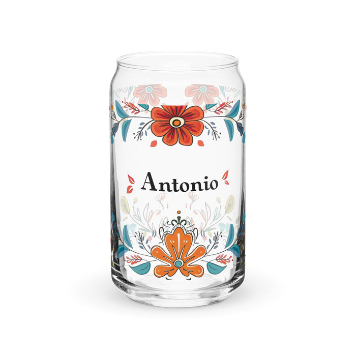 Antonio Exclusive Name Art Piece Can - Shaped Glass Home Office Work Mexican Spanish Pride Gift Cup One - Of - A - Kind Calligraphy Glass | A3 - Mexicada