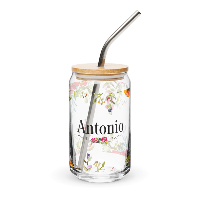 Antonio Exclusive Name Art Piece Can - Shaped Glass Home Office Work Mexican Spanish Pride Gift Cup One - Of - A - Kind Calligraphy Glass | A4 - Mexicada