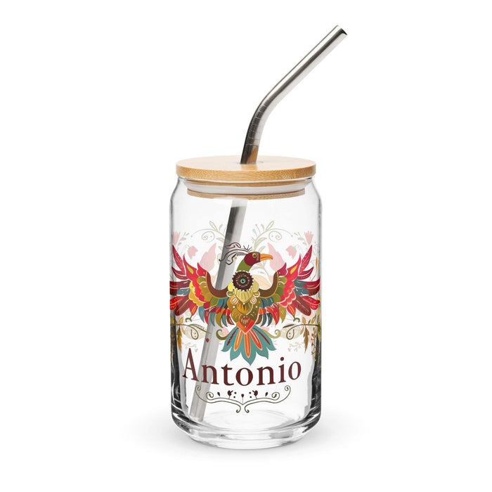 Antonio Exclusive Name Art Piece Can-Shaped Glass Home Office Work Mexican Spanish Pride Gift Cup One-Of-A-Kind Calligraphy Glass | A7 Mexicada 16 oz With Lid & Straw