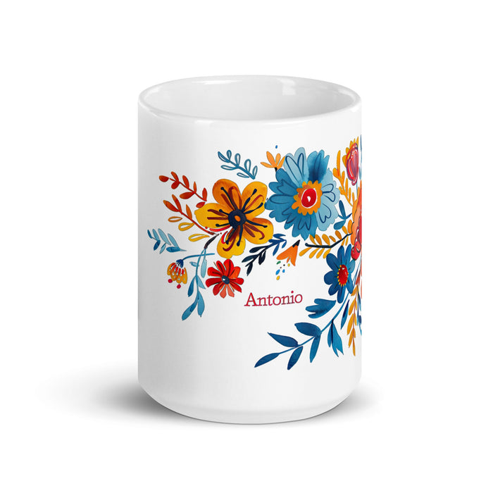 Antonio Exclusive Name Art Piece Home Office Work Coffee Mug Mexican Spanish Pride Gift Cup One - Of - A - Kind Calligraphy White Glossy Mug | A10 - Mexicada