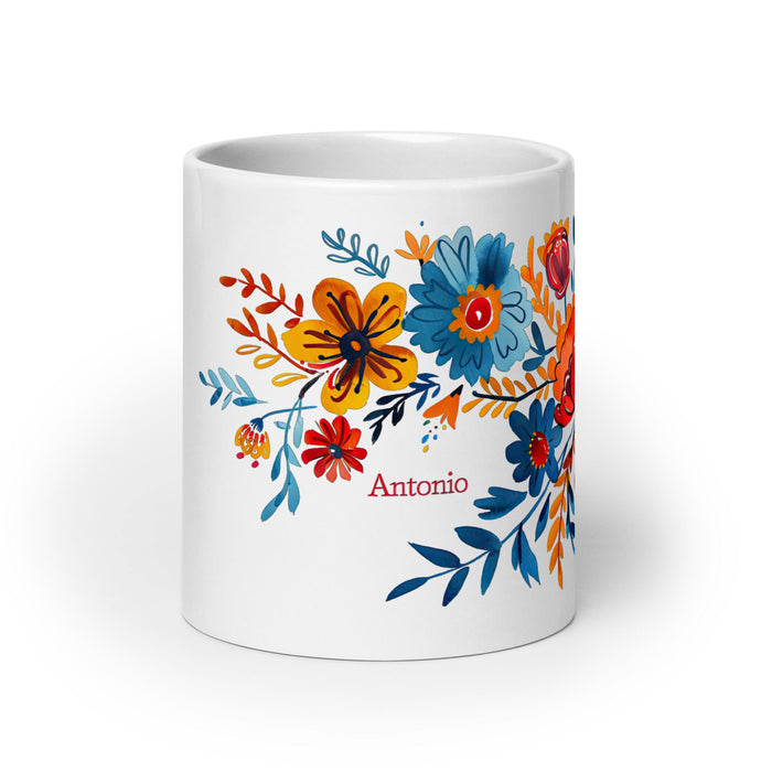 Antonio Exclusive Name Art Piece Home Office Work Coffee Mug Mexican Spanish Pride Gift Cup One - Of - A - Kind Calligraphy White Glossy Mug | A10 - Mexicada