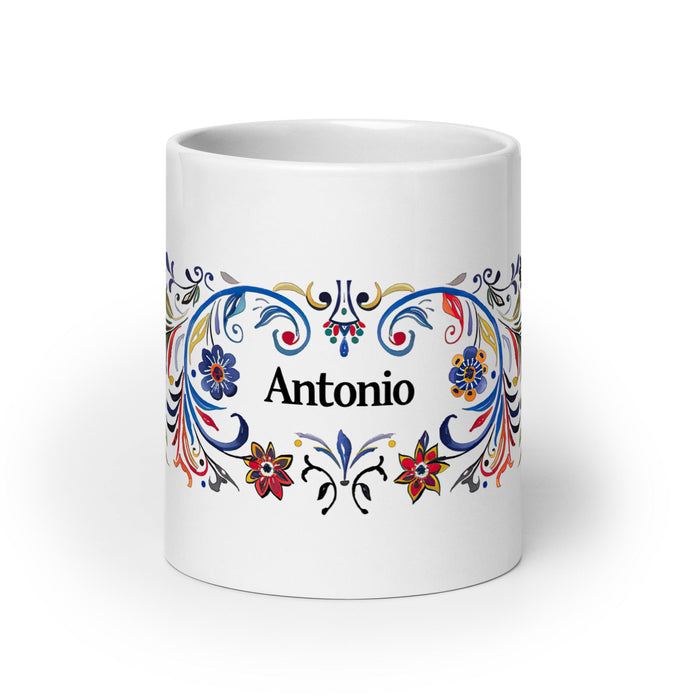 Antonio Exclusive Name Art Piece Home Office Work Coffee Mug Mexican Spanish Pride Gift Cup One - Of - A - Kind Calligraphy White Glossy Mug | A13 - Mexicada