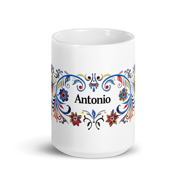 Antonio Exclusive Name Art Piece Home Office Work Coffee Mug Mexican Spanish Pride Gift Cup One - Of - A - Kind Calligraphy White Glossy Mug | A13 - Mexicada