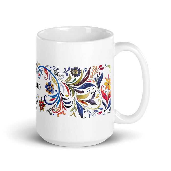 Antonio Exclusive Name Art Piece Home Office Work Coffee Mug Mexican Spanish Pride Gift Cup One - Of - A - Kind Calligraphy White Glossy Mug | A13 - Mexicada