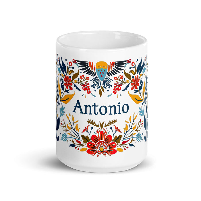 Antonio Exclusive Name Art Piece Home Office Work Coffee Mug Mexican Spanish Pride Gift Cup One - Of - A - Kind Calligraphy White Glossy Mug | A15 - Mexicada