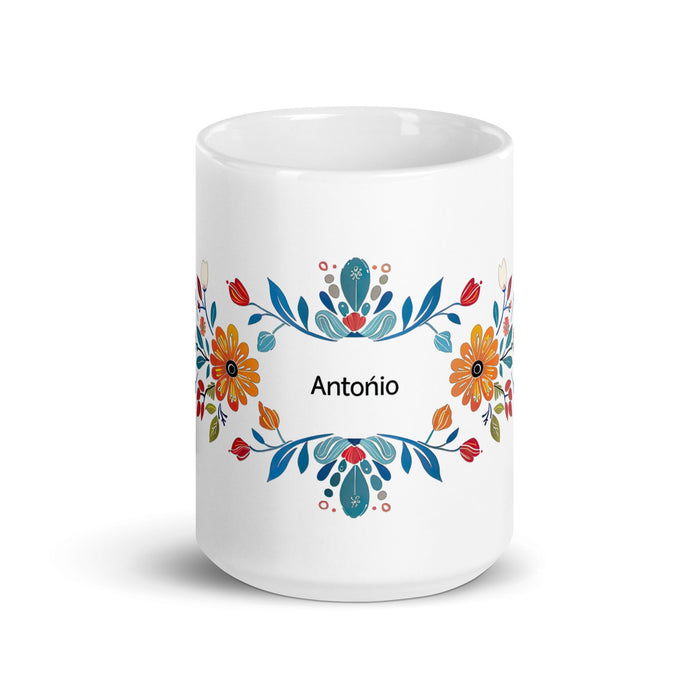 Antonio Exclusive Name Art Piece Home Office Work Coffee Mug Mexican Spanish Pride Gift Cup One - Of - A - Kind Calligraphy White Glossy Mug | A16 - Mexicada