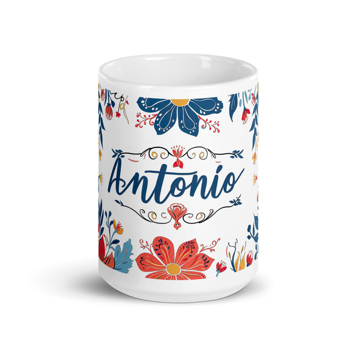 Antonio Exclusive Name Art Piece Home Office Work Coffee Mug Mexican Spanish Pride Gift Cup One - Of - A - Kind Calligraphy White Glossy Mug | A17 - Mexicada