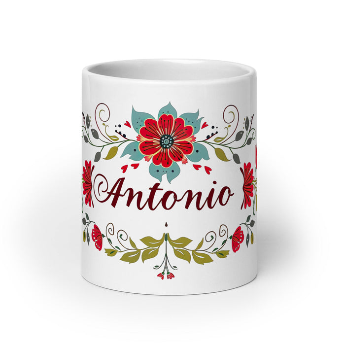 Antonio Exclusive Name Art Piece Home Office Work Coffee Mug Mexican Spanish Pride Gift Cup One - Of - A - Kind Calligraphy White Glossy Mug | A18 - Mexicada