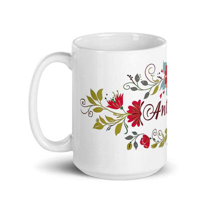 Antonio Exclusive Name Art Piece Home Office Work Coffee Mug Mexican Spanish Pride Gift Cup One - Of - A - Kind Calligraphy White Glossy Mug | A18 - Mexicada