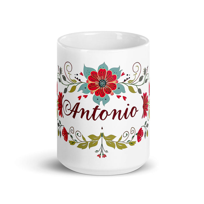 Antonio Exclusive Name Art Piece Home Office Work Coffee Mug Mexican Spanish Pride Gift Cup One - Of - A - Kind Calligraphy White Glossy Mug | A18 - Mexicada