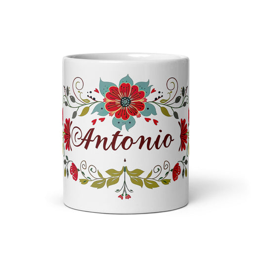 Antonio Exclusive Name Art Piece Home Office Work Coffee Mug Mexican Spanish Pride Gift Cup One - Of - A - Kind Calligraphy White Glossy Mug | A18 - Mexicada