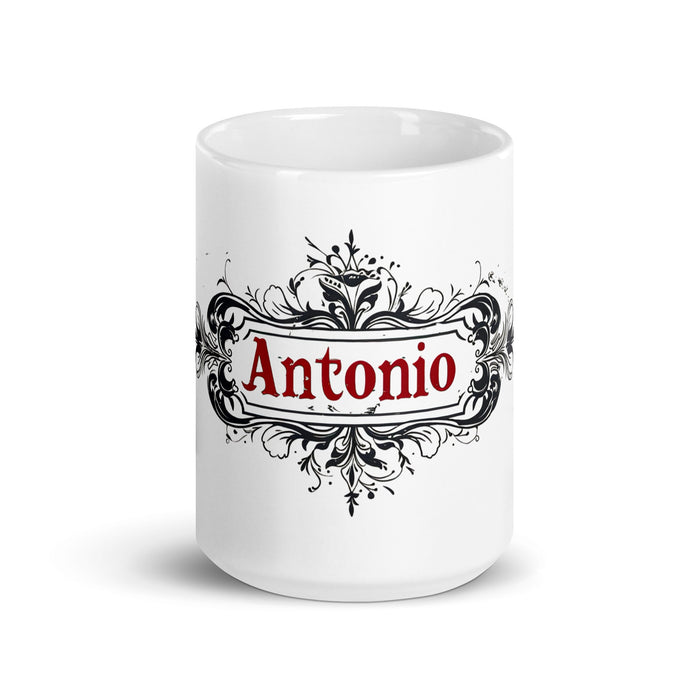 Antonio Exclusive Name Art Piece Home Office Work Coffee Mug Mexican Spanish Pride Gift Cup One - Of - A - Kind Calligraphy White Glossy Mug | A21 - Mexicada