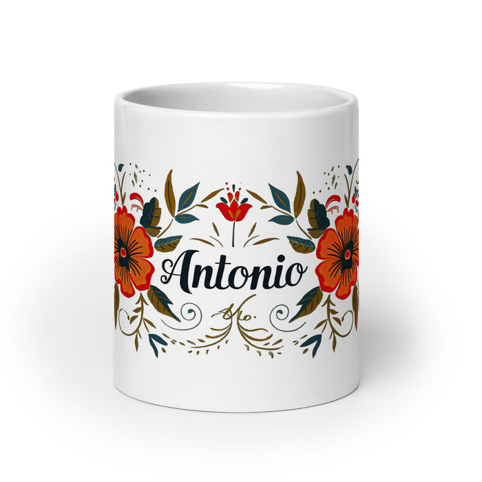 Antonio Exclusive Name Art Piece Home Office Work Coffee Mug Mexican Spanish Pride Gift Cup One - Of - A - Kind Calligraphy White Glossy Mug | A25 - Mexicada