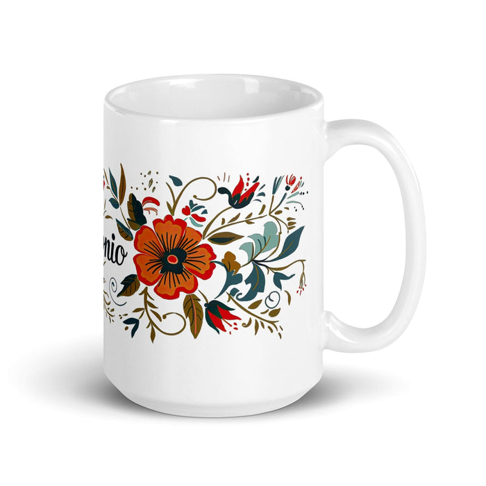 Antonio Exclusive Name Art Piece Home Office Work Coffee Mug Mexican Spanish Pride Gift Cup One-Of-A-Kind Calligraphy White Glossy Mug | A25 Mexicada 15 oz