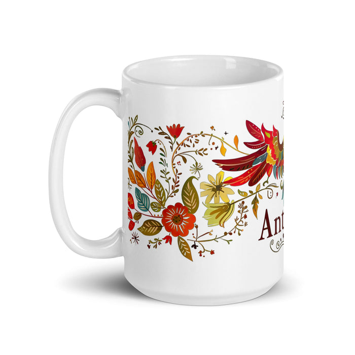 Antonio Exclusive Name Art Piece Home Office Work Coffee Mug Mexican Spanish Pride Gift Cup One - Of - A - Kind Calligraphy White Glossy Mug | A7 - Mexicada