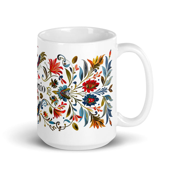 Antonio Exclusive Name Art Piece Home Office Work Coffee Mug Mexican Spanish Pride Gift Cup One-Of-A-Kind Calligraphy White Glossy Mug | A8 Mexicada 15 oz