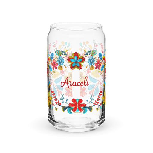 Araceli Exclusive Name Art Piece Can-Shaped Glass Home Office Work Mexican Spanish Pride Gift Cup One-Of-A-Kind Calligraphy Glass | A3 Mexicada 16 oz