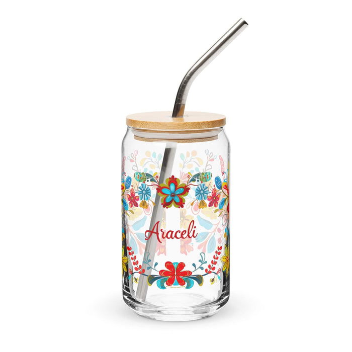 Araceli Exclusive Name Art Piece Can-Shaped Glass Home Office Work Mexican Spanish Pride Gift Cup One-Of-A-Kind Calligraphy Glass | A3 Mexicada 16 oz With Lid & Straw