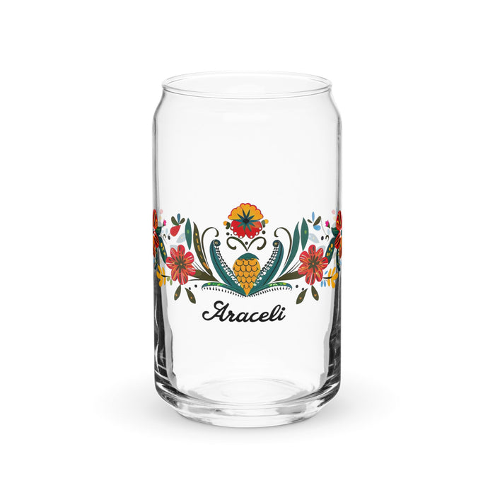 Araceli Exclusive Name Art Piece Can - Shaped Glass Home Office Work Mexican Spanish Pride Gift Cup One - Of - A - Kind Calligraphy Glass | A5 - Mexicada