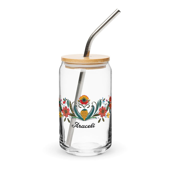 Araceli Exclusive Name Art Piece Can-Shaped Glass Home Office Work Mexican Spanish Pride Gift Cup One-Of-A-Kind Calligraphy Glass | A5 Mexicada 16 oz With Lid & Straw