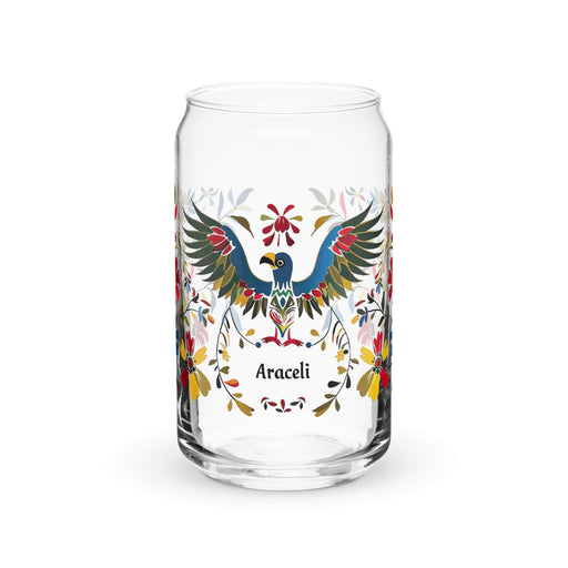 Araceli Exclusive Name Art Piece Can-Shaped Glass Home Office Work Mexican Spanish Pride Gift Cup One-Of-A-Kind Calligraphy Glass | A7 Mexicada 16 oz