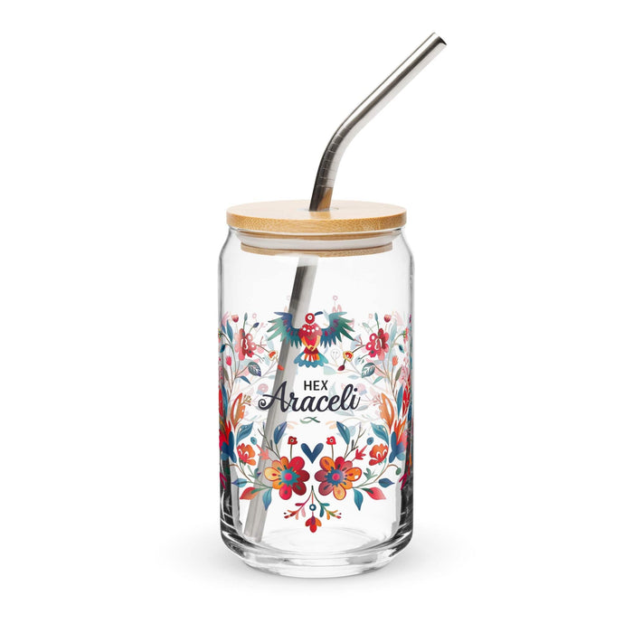 Araceli Exclusive Name Art Piece Can-Shaped Glass Home Office Work Mexican Spanish Pride Gift Cup One-Of-A-Kind Calligraphy Glass | A9 Mexicada 16 oz With Lid & Straw