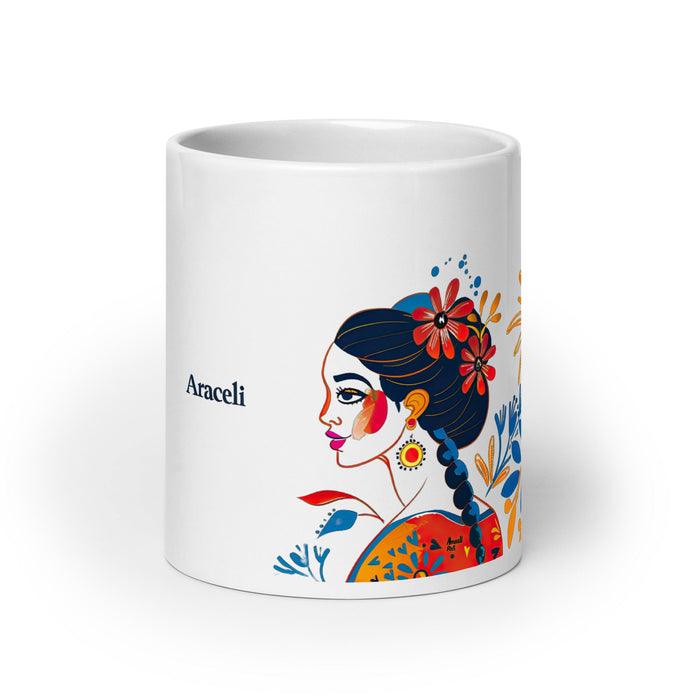 Araceli Exclusive Name Art Piece Home Office Work Coffee Mug Mexican Spanish Pride Gift Cup One - Of - A - Kind Calligraphy White Glossy Mug | A12 - Mexicada