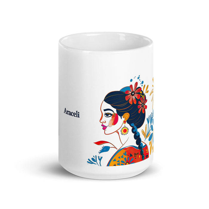 Araceli Exclusive Name Art Piece Home Office Work Coffee Mug Mexican Spanish Pride Gift Cup One - Of - A - Kind Calligraphy White Glossy Mug | A12 - Mexicada