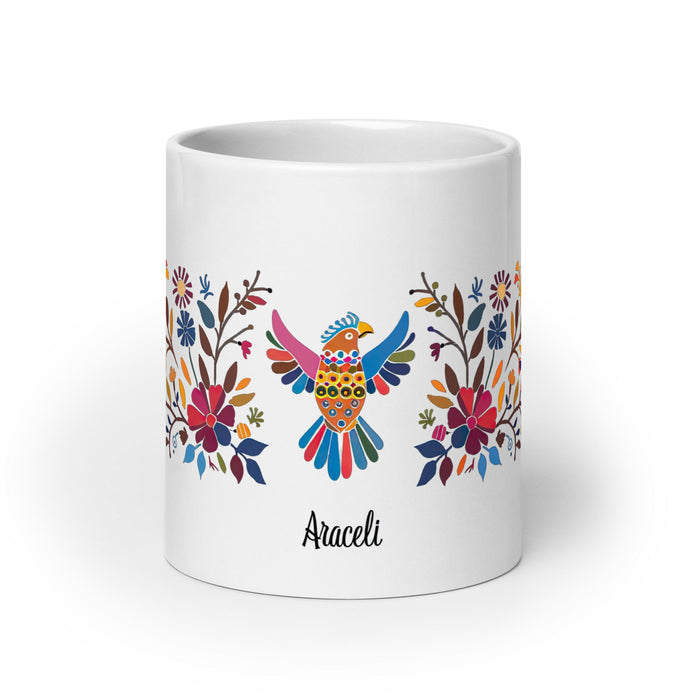 Araceli Exclusive Name Art Piece Home Office Work Coffee Mug Mexican Spanish Pride Gift Cup One - Of - A - Kind Calligraphy White Glossy Mug | A13 - Mexicada