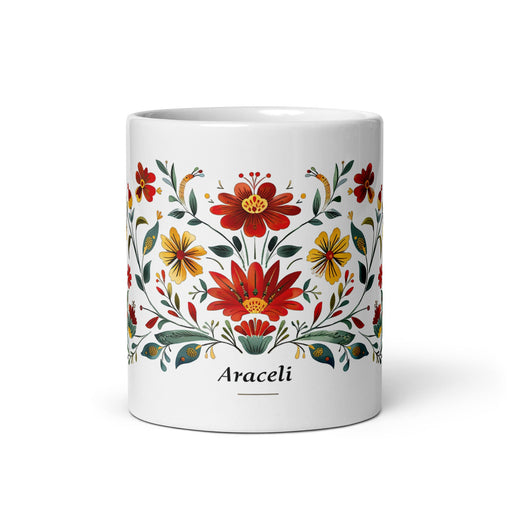 Araceli Exclusive Name Art Piece Home Office Work Coffee Mug Mexican Spanish Pride Gift Cup One - Of - A - Kind Calligraphy White Glossy Mug | A15 - Mexicada