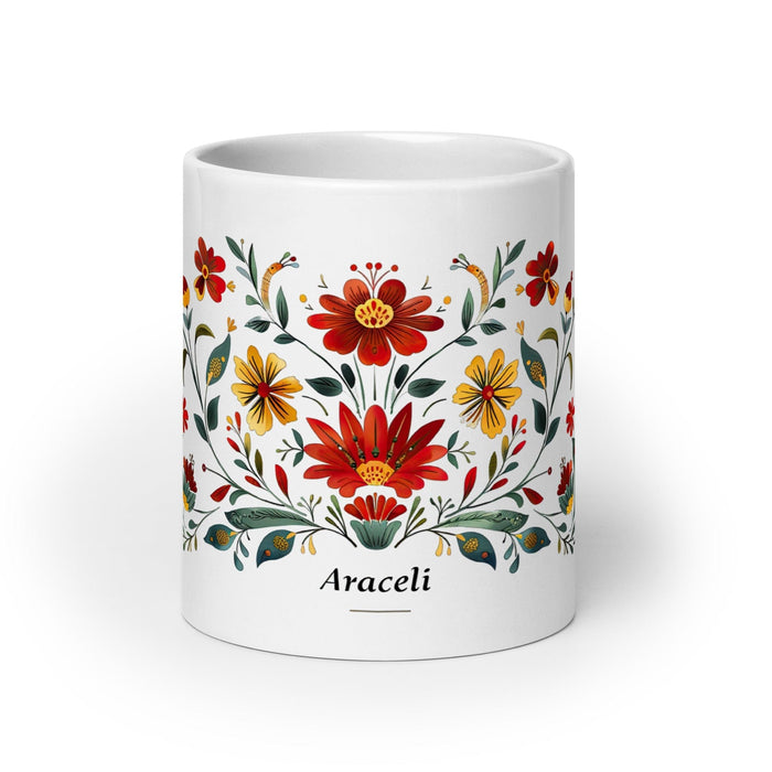 Araceli Exclusive Name Art Piece Home Office Work Coffee Mug Mexican Spanish Pride Gift Cup One-Of-A-Kind Calligraphy White Glossy Mug | A15 Mexicada