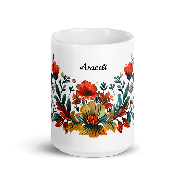 Araceli Exclusive Name Art Piece Home Office Work Coffee Mug Mexican Spanish Pride Gift Cup One - Of - A - Kind Calligraphy White Glossy Mug | A18 - Mexicada