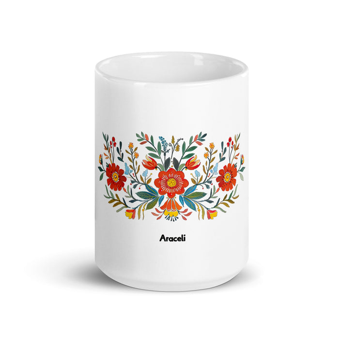 Araceli Exclusive Name Art Piece Home Office Work Coffee Mug Mexican Spanish Pride Gift Cup One - Of - A - Kind Calligraphy White Glossy Mug | A2 - Mexicada