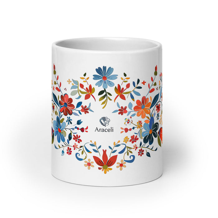 Araceli Exclusive Name Art Piece Home Office Work Coffee Mug Mexican Spanish Pride Gift Cup One - Of - A - Kind Calligraphy White Glossy Mug | A4 - Mexicada