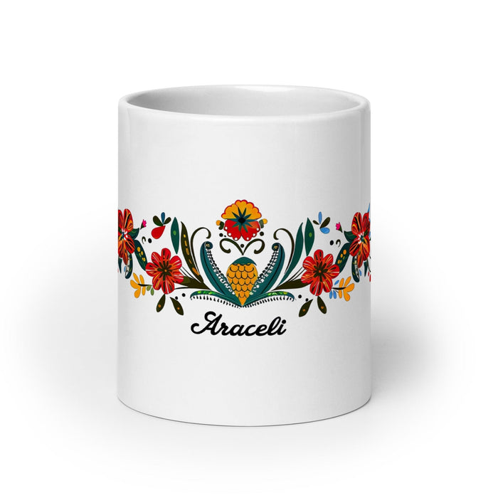 Araceli Exclusive Name Art Piece Home Office Work Coffee Mug Mexican Spanish Pride Gift Cup One - Of - A - Kind Calligraphy White Glossy Mug | A5 - Mexicada