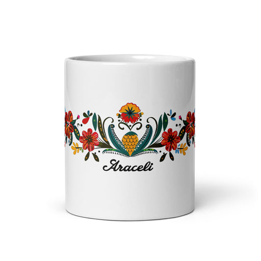 Araceli Exclusive Name Art Piece Home Office Work Coffee Mug Mexican Spanish Pride Gift Cup One - Of - A - Kind Calligraphy White Glossy Mug | A5 - Mexicada