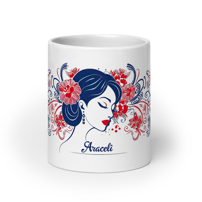 Araceli Exclusive Name Art Piece Home Office Work Coffee Mug Mexican Spanish Pride Gift Cup One - Of - A - Kind Calligraphy White Glossy Mug | A6 - Mexicada