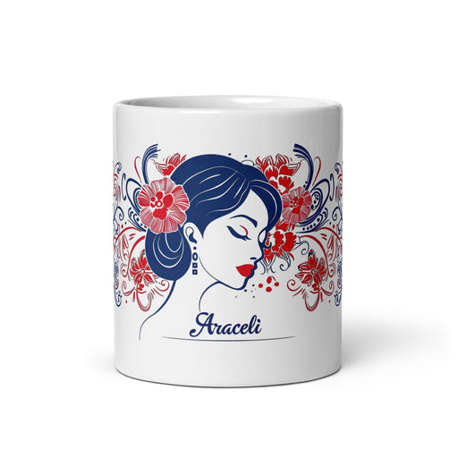 Araceli Exclusive Name Art Piece Home Office Work Coffee Mug Mexican Spanish Pride Gift Cup One-Of-A-Kind Calligraphy White Glossy Mug | A6 Mexicada