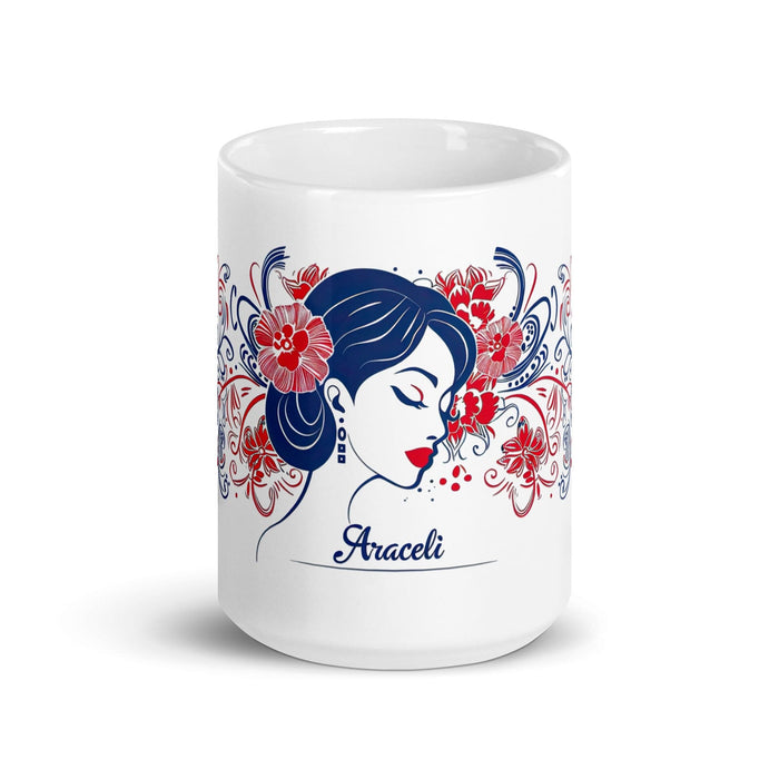 Araceli Exclusive Name Art Piece Home Office Work Coffee Mug Mexican Spanish Pride Gift Cup One-Of-A-Kind Calligraphy White Glossy Mug | A6 Mexicada