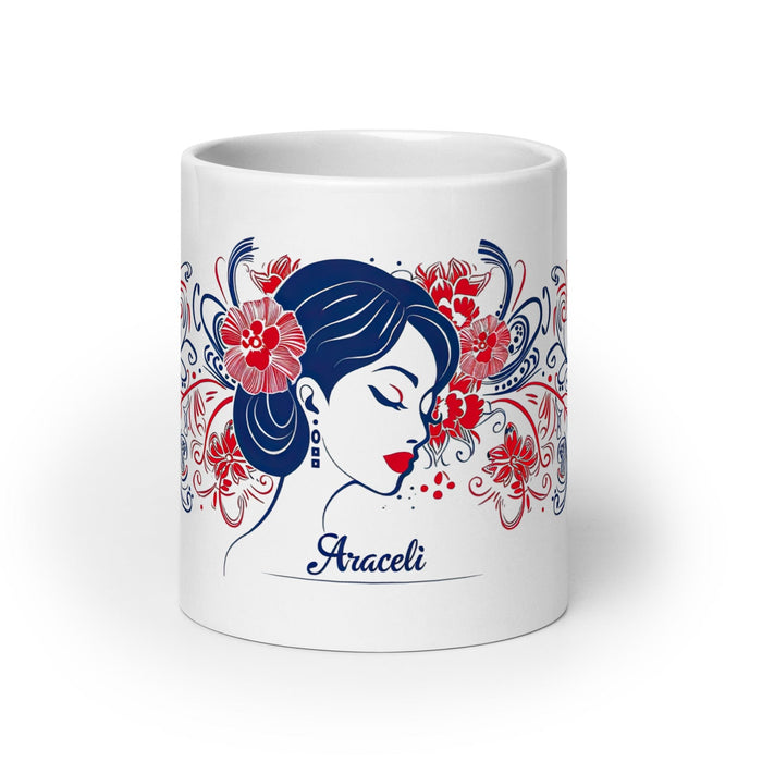 Araceli Exclusive Name Art Piece Home Office Work Coffee Mug Mexican Spanish Pride Gift Cup One-Of-A-Kind Calligraphy White Glossy Mug | A6 Mexicada