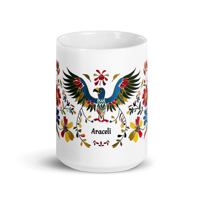 Araceli Exclusive Name Art Piece Home Office Work Coffee Mug Mexican Spanish Pride Gift Cup One - Of - A - Kind Calligraphy White Glossy Mug | A7 - Mexicada