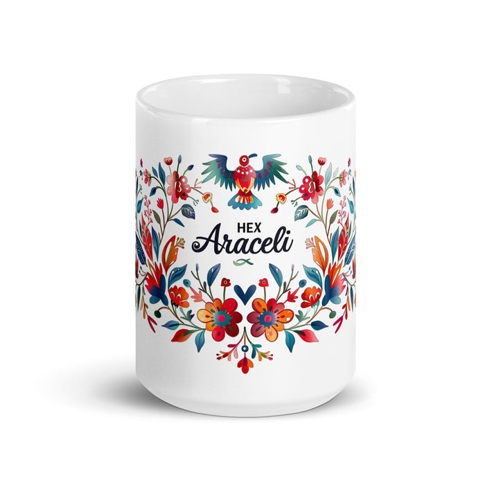 Araceli Exclusive Name Art Piece Home Office Work Coffee Mug Mexican Spanish Pride Gift Cup One - Of - A - Kind Calligraphy White Glossy Mug | A9 - Mexicada